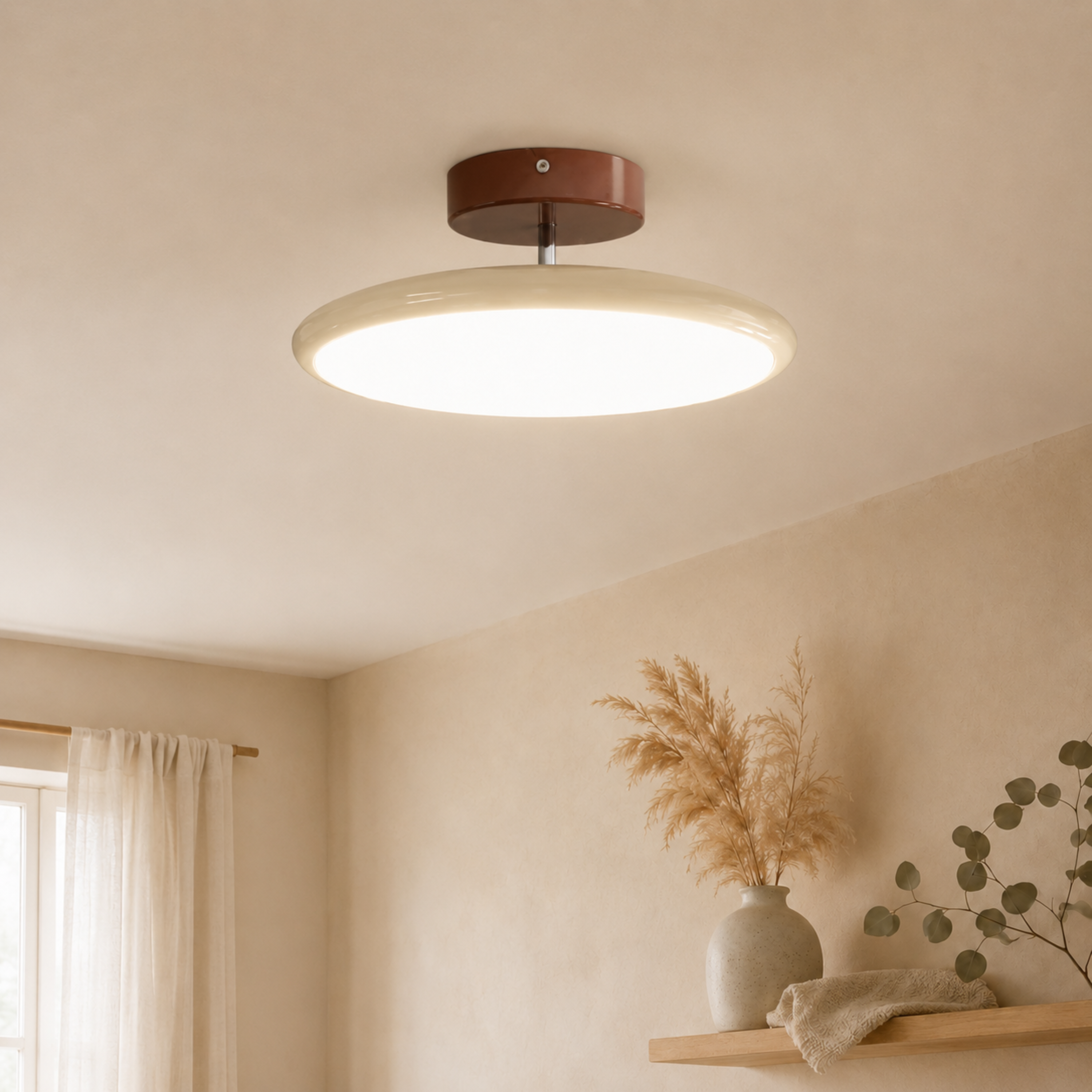 Dimmable Round Downlight Ceiling Light With Remote Control In Beige White Or Green