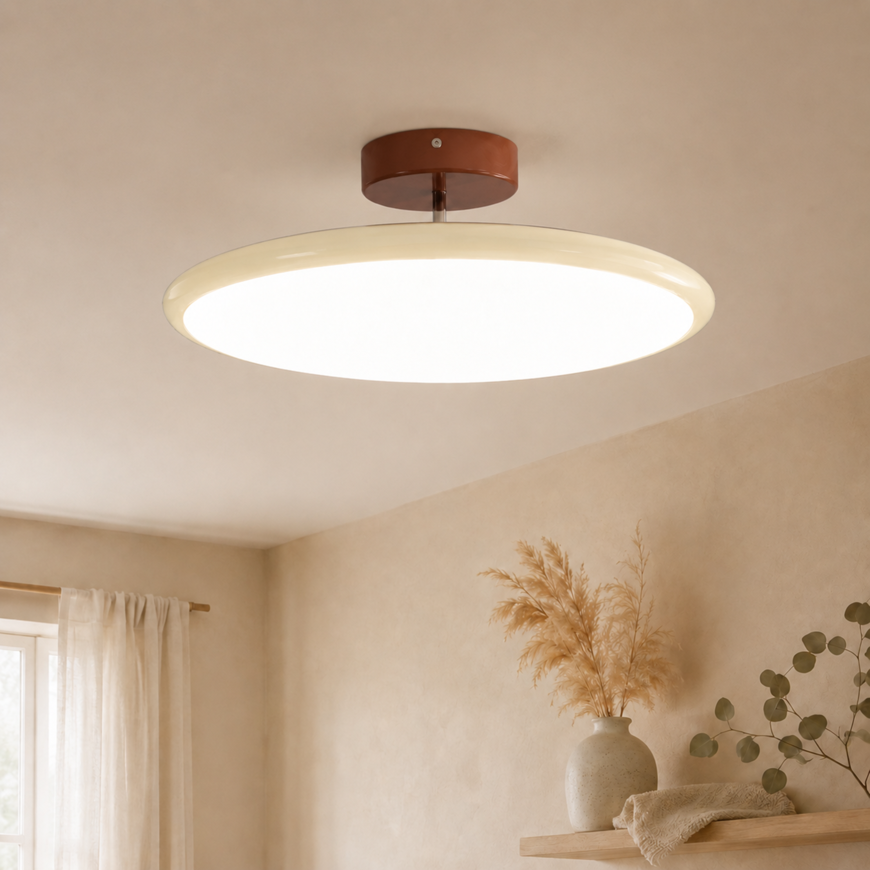 Dimmable Round Downlight Ceiling Light With Remote Control In Beige White Or Green
