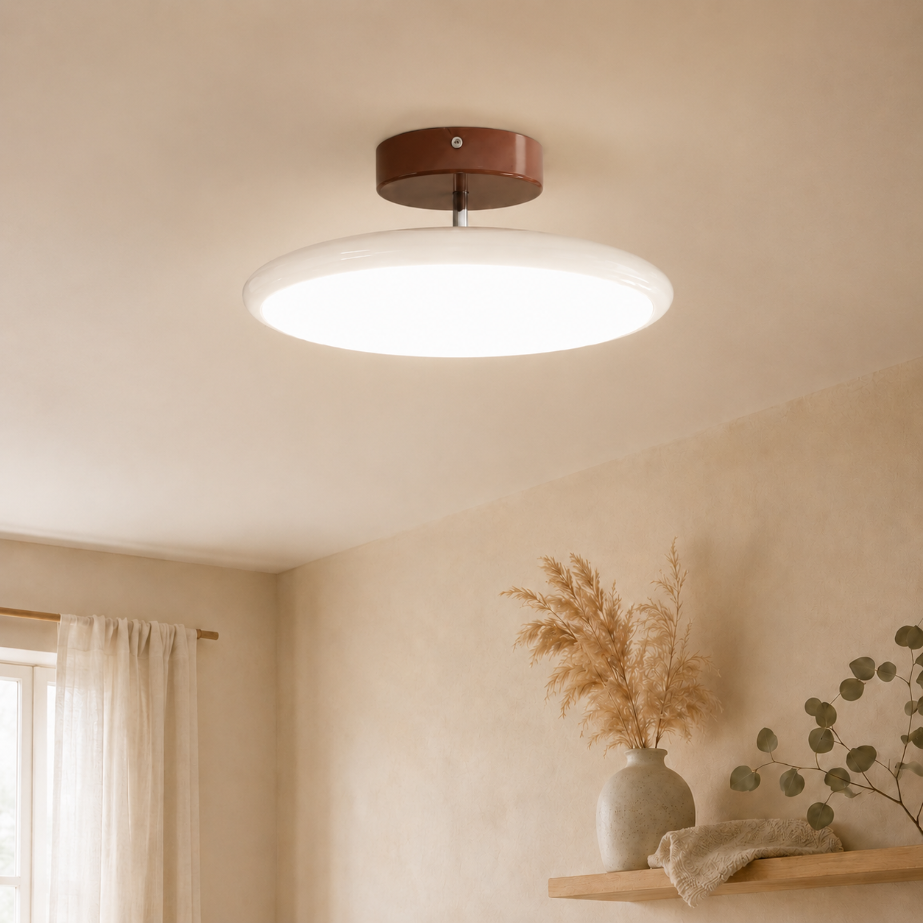 Dimmable Round Downlight Ceiling Light With Remote Control In Beige White Or Green