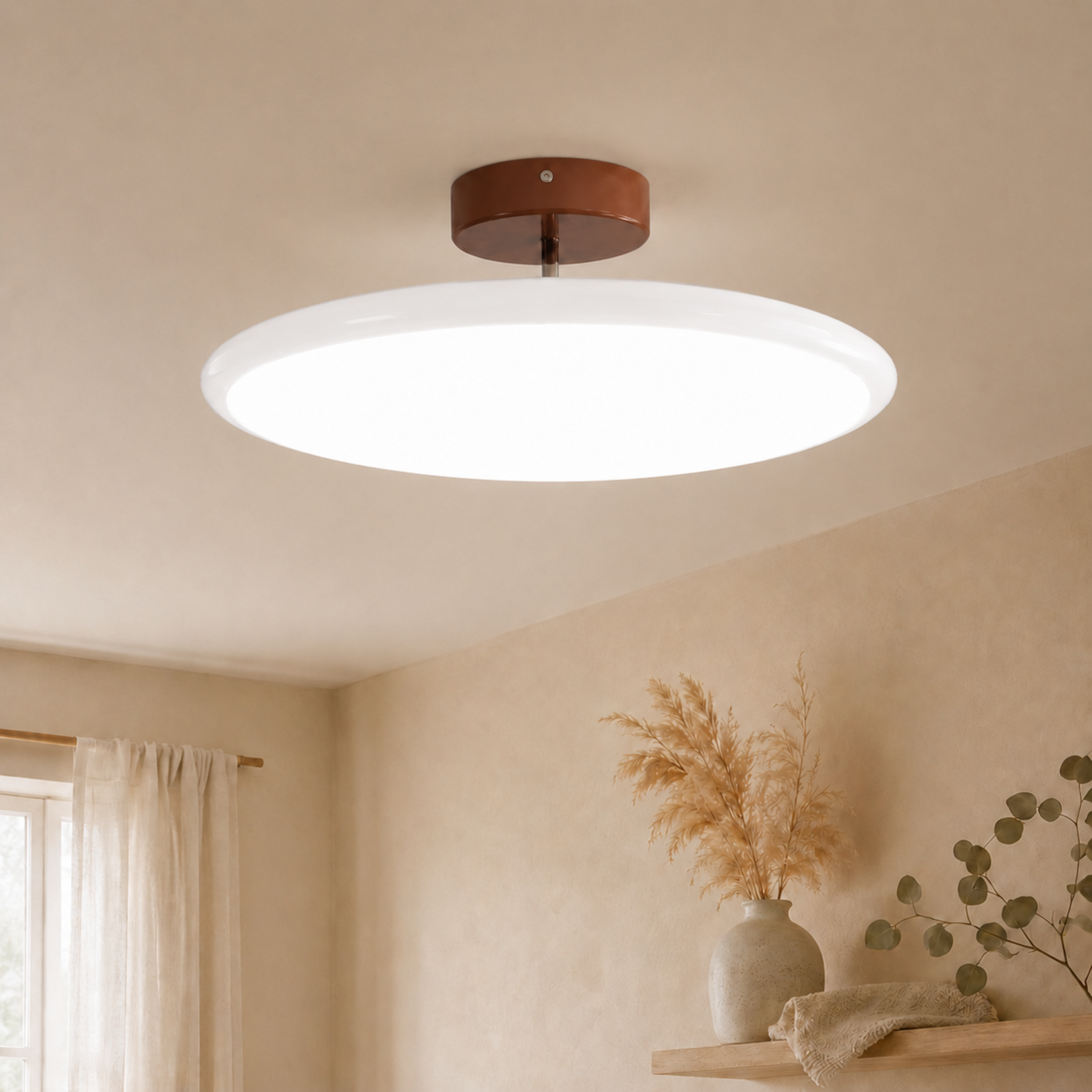 Dimmable Round Downlight Ceiling Light With Remote Control In Beige White Or Green