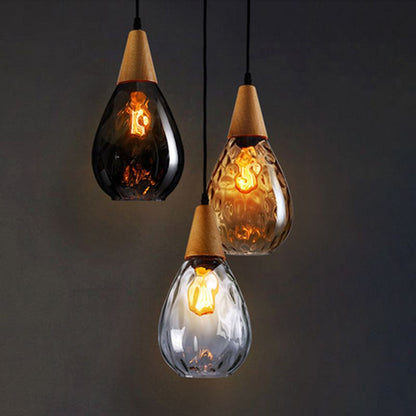 Dimpled Glass Drop Pendant Light With Metal Top