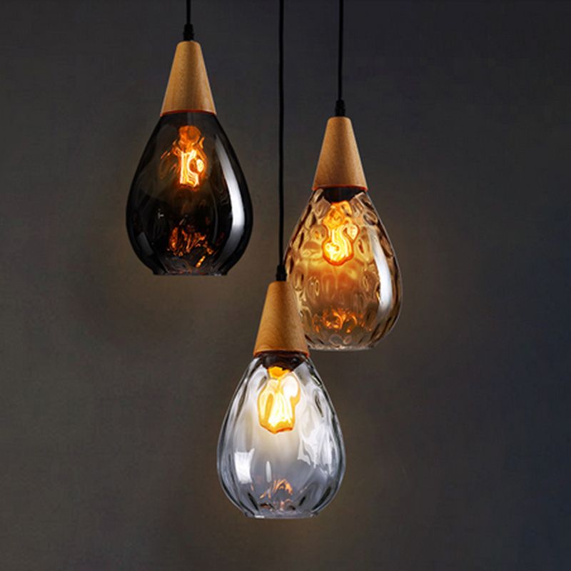Dimpled Glass Drop Pendant Light With Metal Top