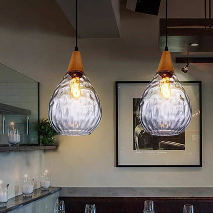 Dimpled Glass Drop Pendant Light With Metal Top