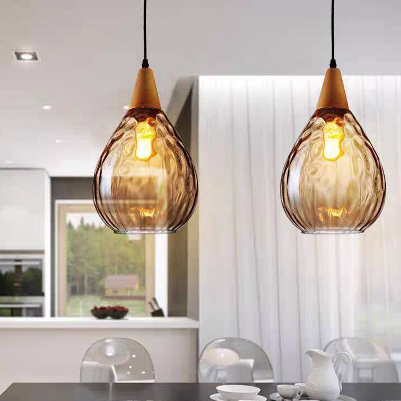 Dimpled Glass Drop Pendant Light With Metal Top