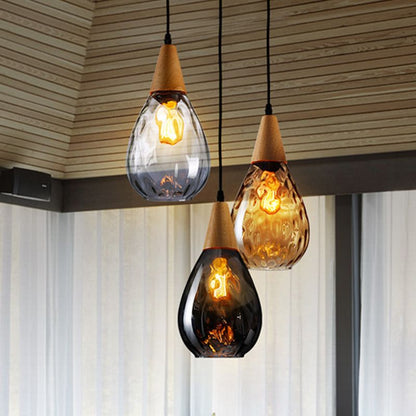 Dimpled Glass Drop Pendant Light With Metal Top