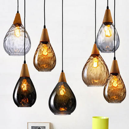 Dimpled Glass Drop Pendant Light With Metal Top