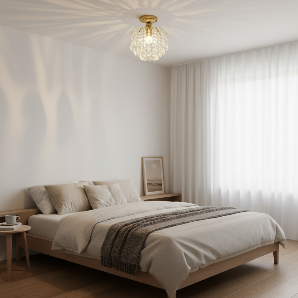 Faceted Crystal Dimmable Ceiling Light Flush Mount or Pendant