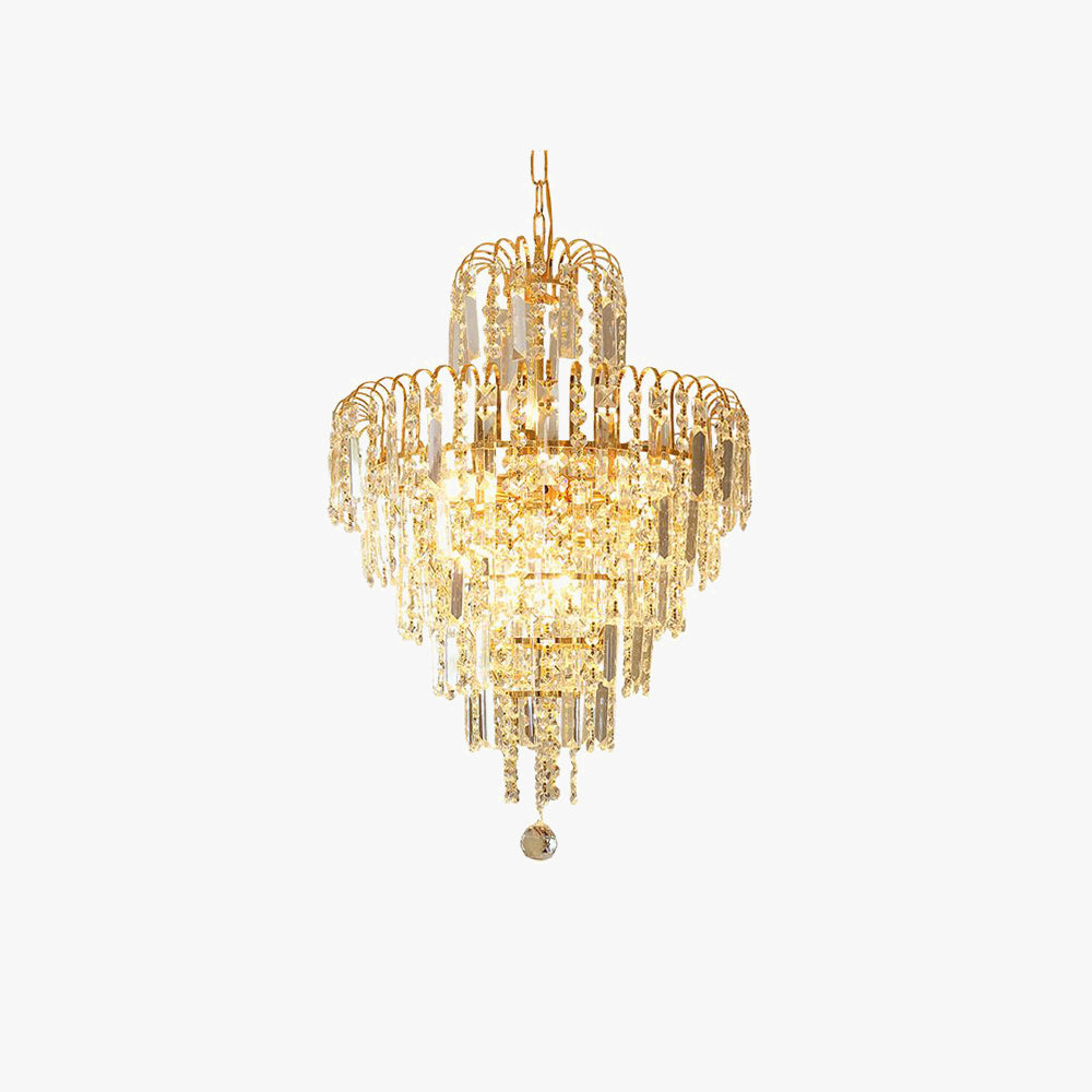 Five Layer Tiered Crystal Chandelier Gold Finish Dining Room Ceiling Light