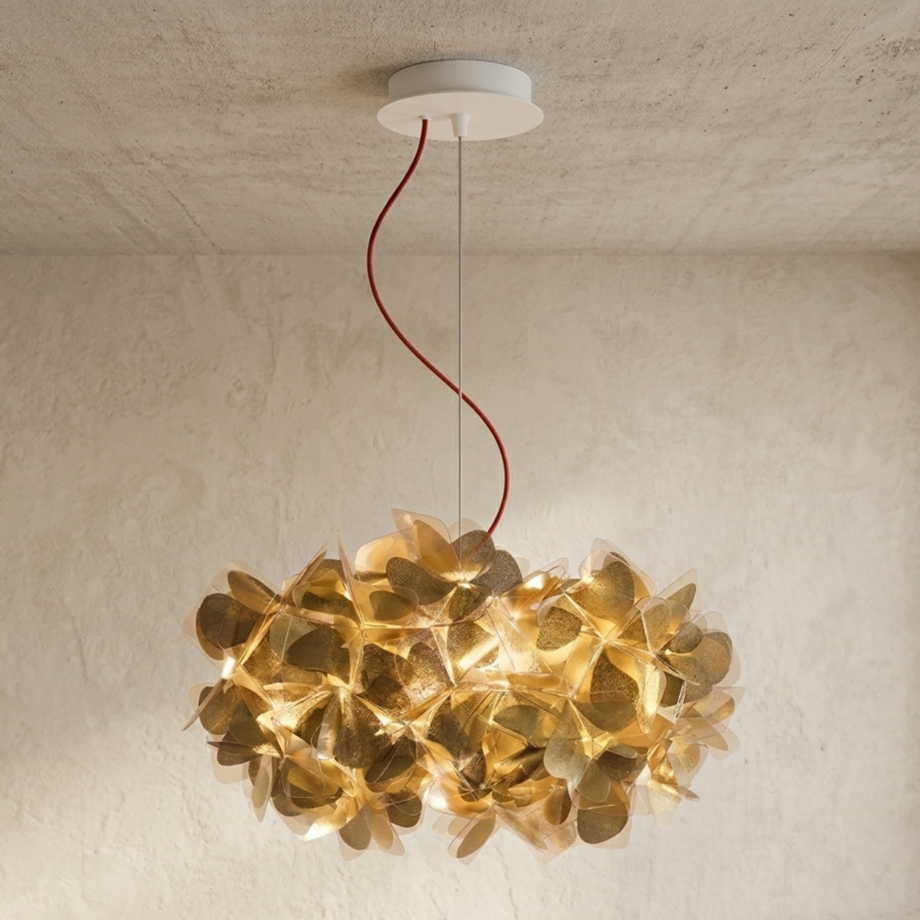 Flower Petal Cluster Pendant Light in White or Gold