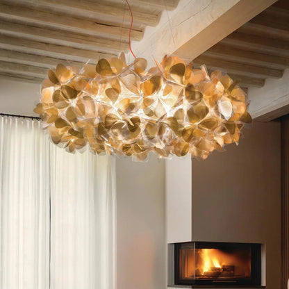 Flower Petal Cluster Pendant Light in White or Gold