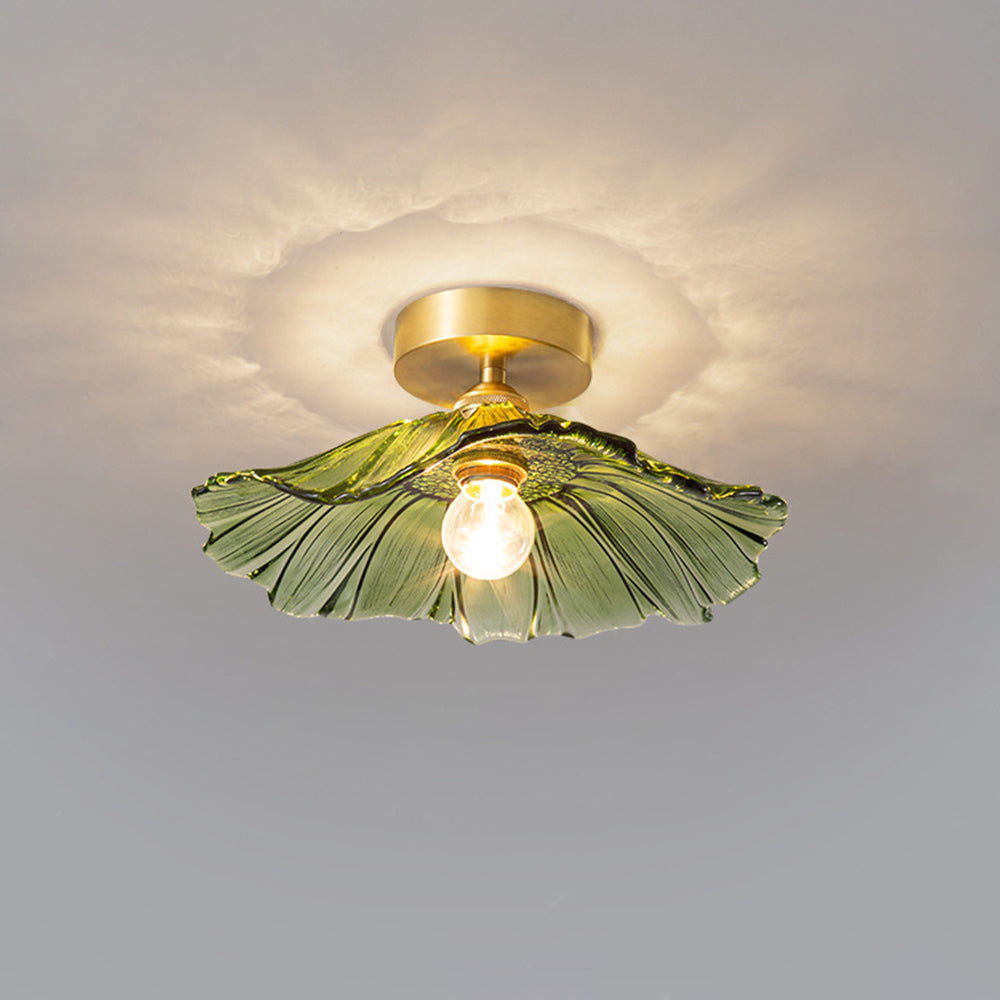 Flower Petal Glass Pendant Light Scalloped Shade Brass Pink Vintage
