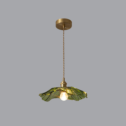 Flower Petal Glass Pendant Light Scalloped Shade Brass Pink Vintage