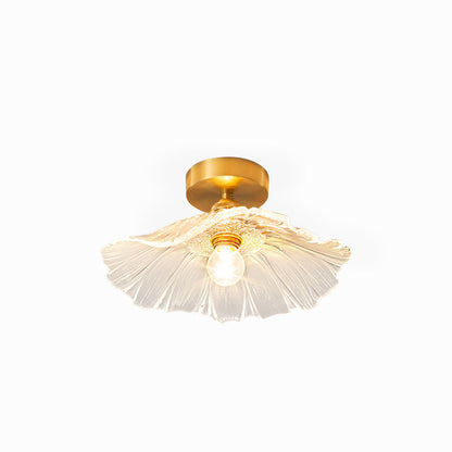 Flower Petal Glass Pendant Light Scalloped Shade Brass Pink Vintage
