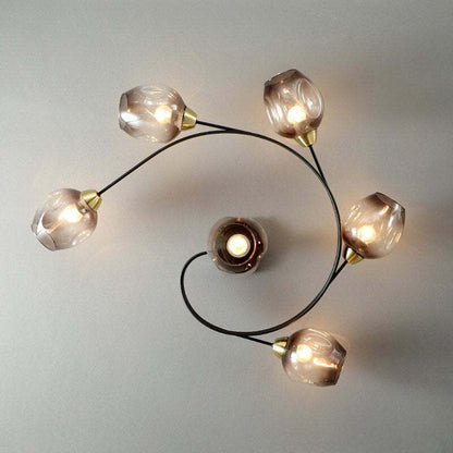 Glass Globe Cluster Semi Flush Ceiling Light Black and Gold Multi Head