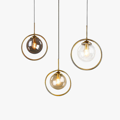 Glass Globe Pendant Light Metal Ring Tinted Glass Dimmable