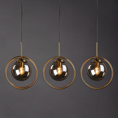 Glass Globe Pendant Light Metal Ring Tinted Glass Dimmable