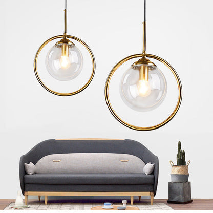 Glass Globe Pendant Light Metal Ring Tinted Glass Dimmable