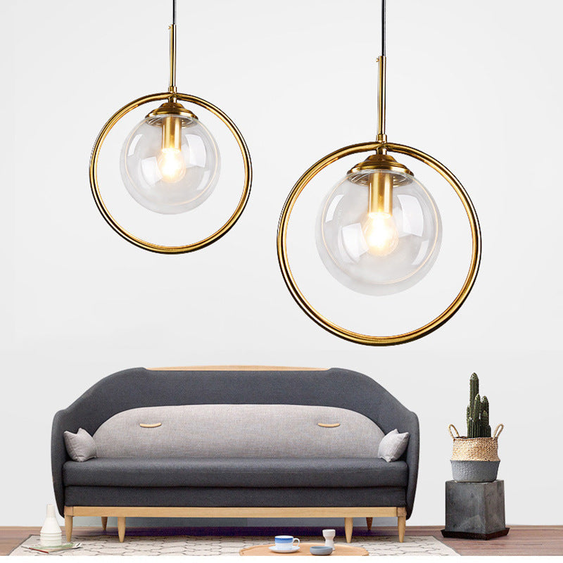 Glass Globe Pendant Light Metal Ring Tinted Glass Dimmable