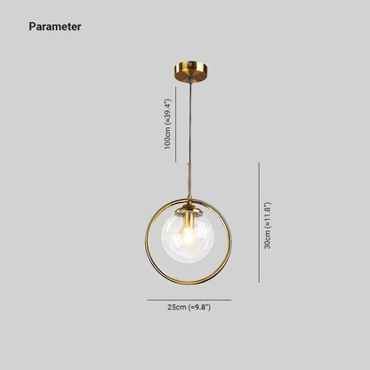 Glass Globe Pendant Light Metal Ring Tinted Glass Dimmable