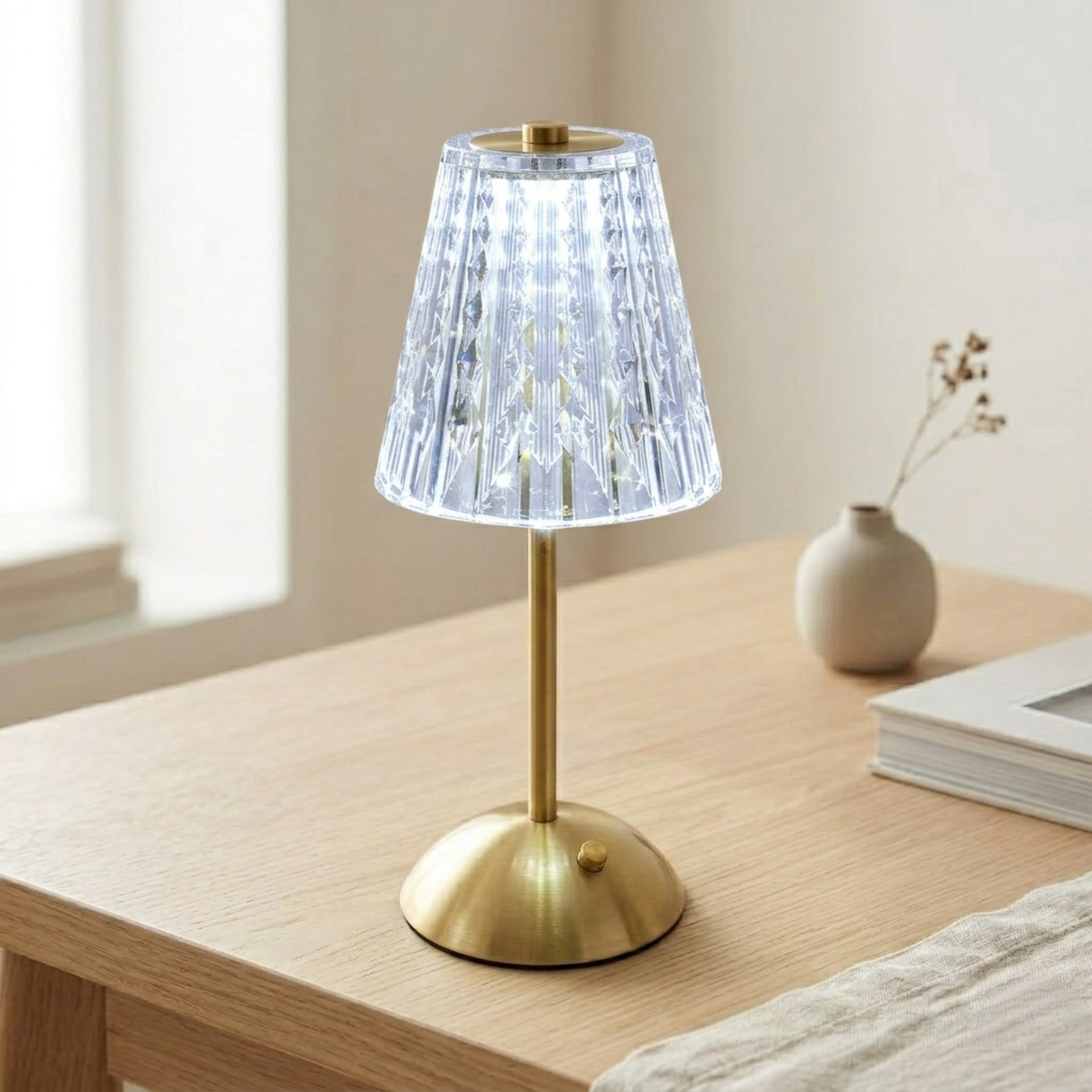 Gold Crystal Effect Cordless LED Table Lamp USB Rechargeable Touch Lamp
