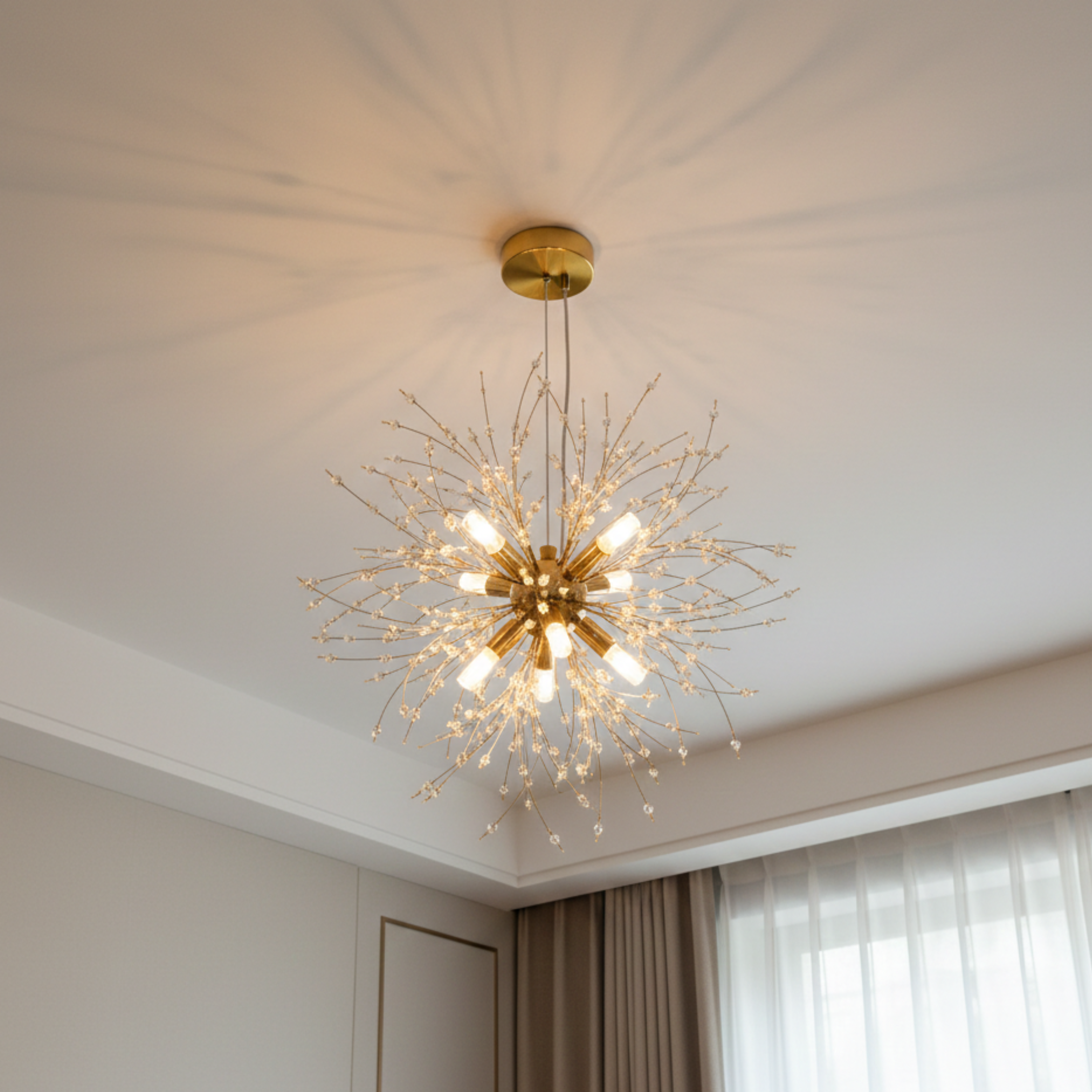 Gold Crystal Sputnik Firework Chandelier Pendant Ceiling Light
