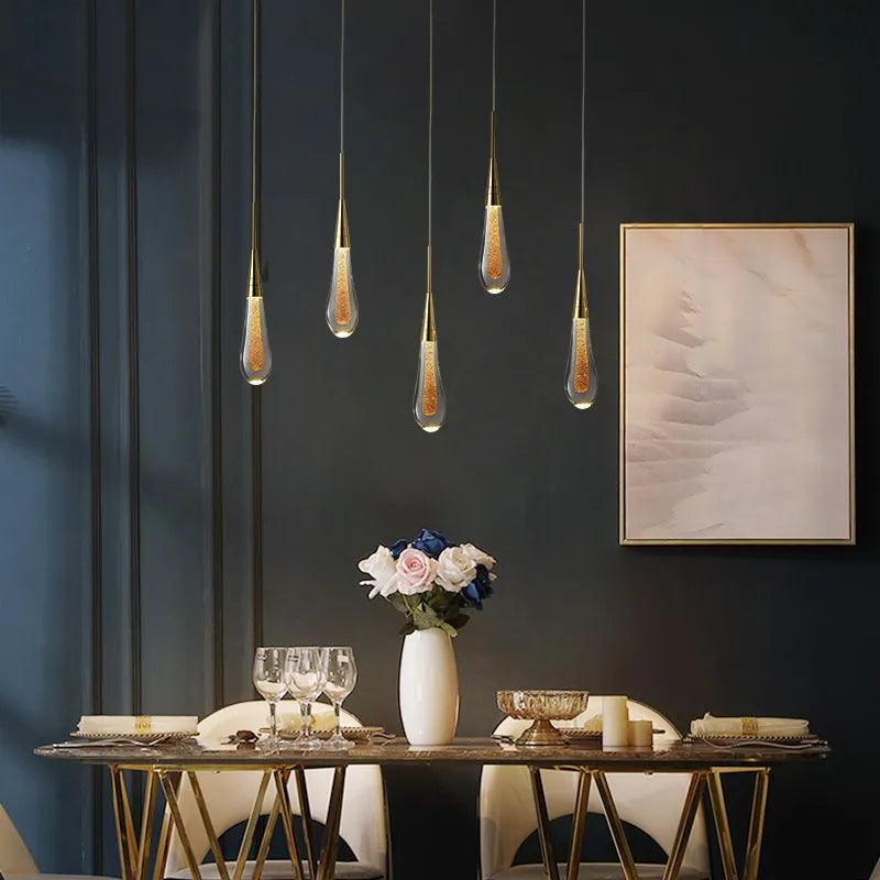 Gold Crystal Water Drop Pendant Light