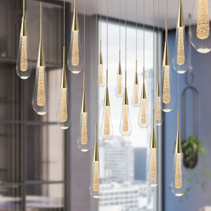 Gold Crystal Water Drop Pendant Light