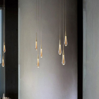 Gold Crystal Water Drop Pendant Light