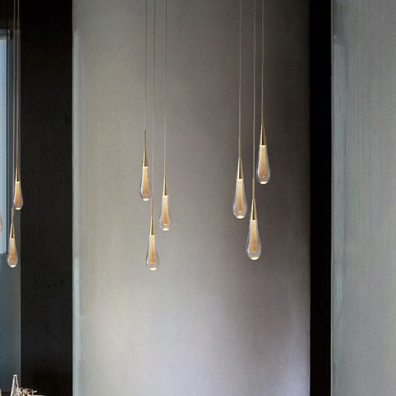 Gold Crystal Water Drop Pendant Light