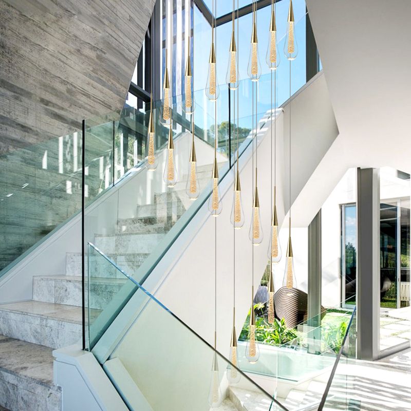 Gold Crystal Water Drop Pendant Light
