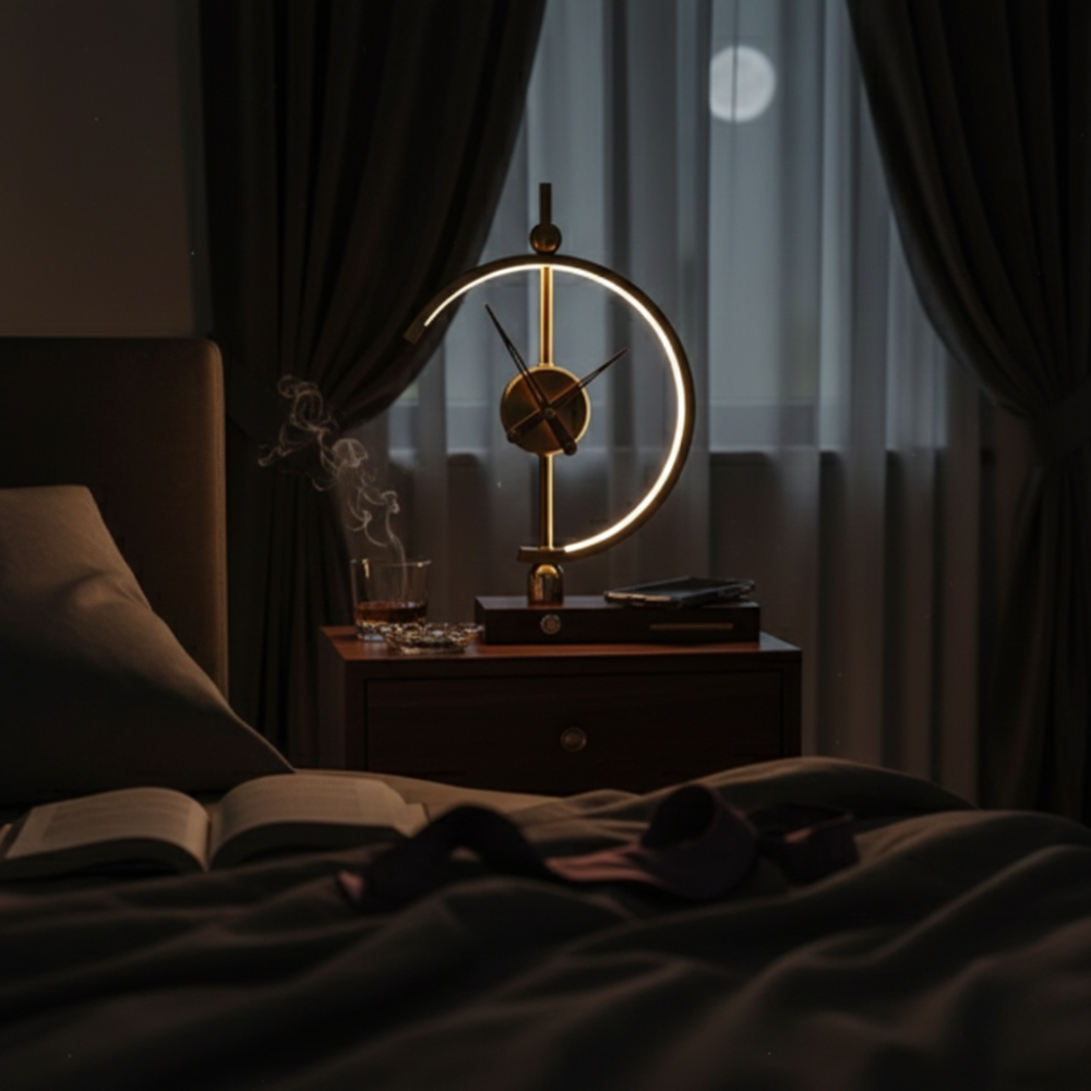 Gold LED Table Lamp With Clock And Qi Wireless Charging Pad