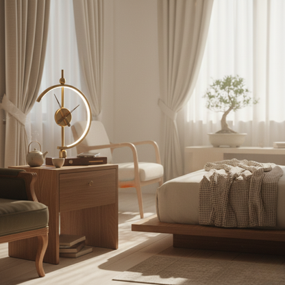 Gold LED Table Lamp With Clock And Qi Wireless Charging Pad