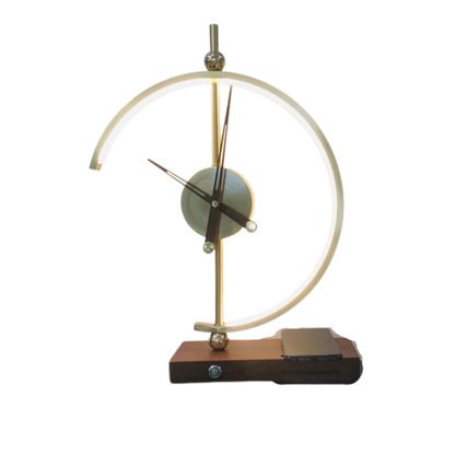 Gold LED Table Lamp With Clock And Qi Wireless Charging Pad