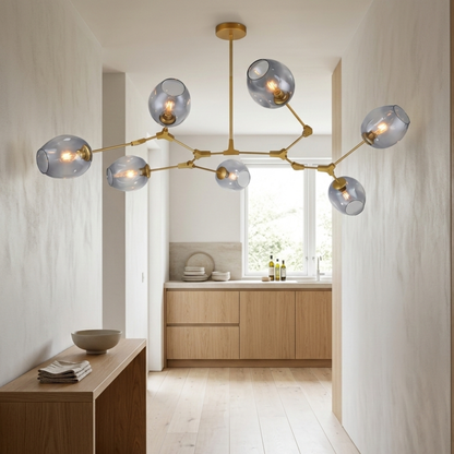 Gold Mid Century Clear Glass Globe Chandelier Branching Ceiling Light