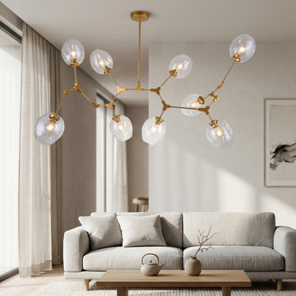 Gold Mid Century Clear Glass Globe Chandelier Branching Ceiling Light