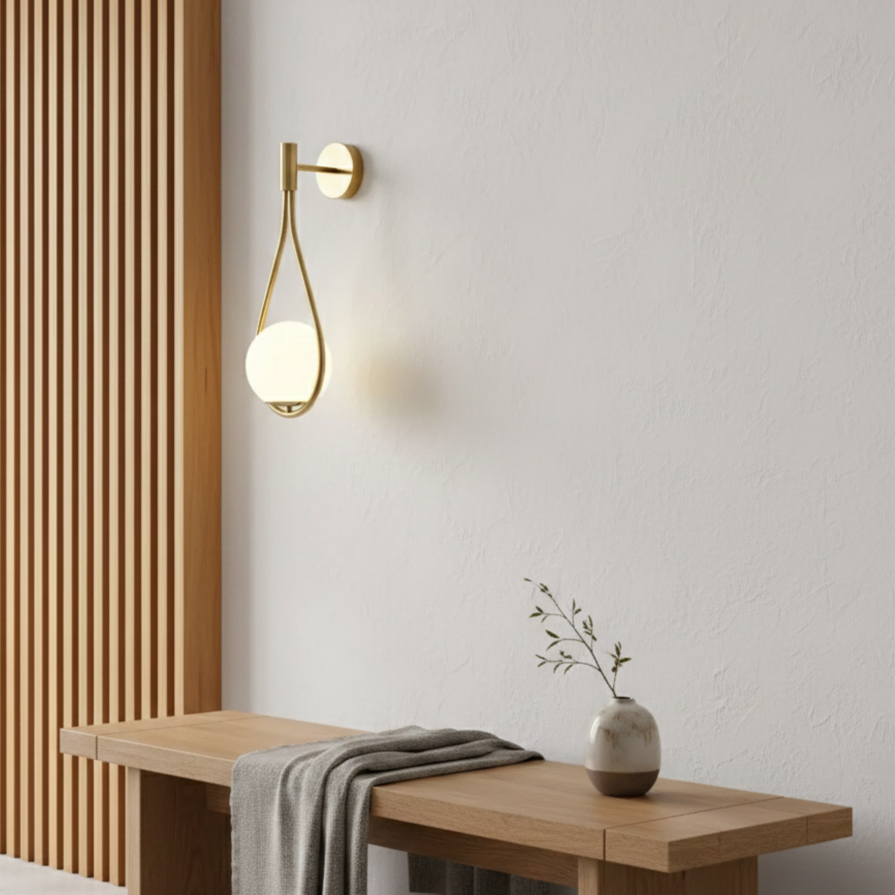 Gold Tone Metal Wall Sconce with White Glass Globe Shade
