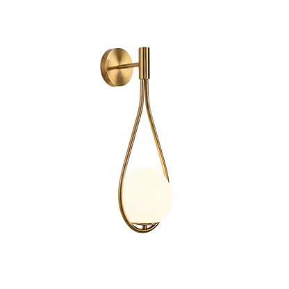 Gold Tone Metal Wall Sconce with White Glass Globe Shade
