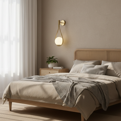 Gold Tone Metal Wall Sconce with White Glass Globe Shade