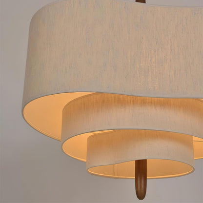 Green Fabric Tiered Drum Pendant Light Wood Accent Scandinavian Ceiling Pendant