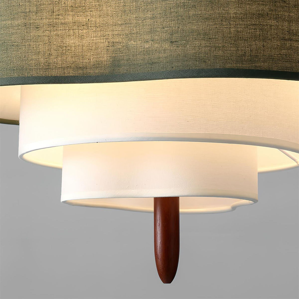Green Fabric Tiered Drum Pendant Light Wood Accent Scandinavian Ceiling Pendant