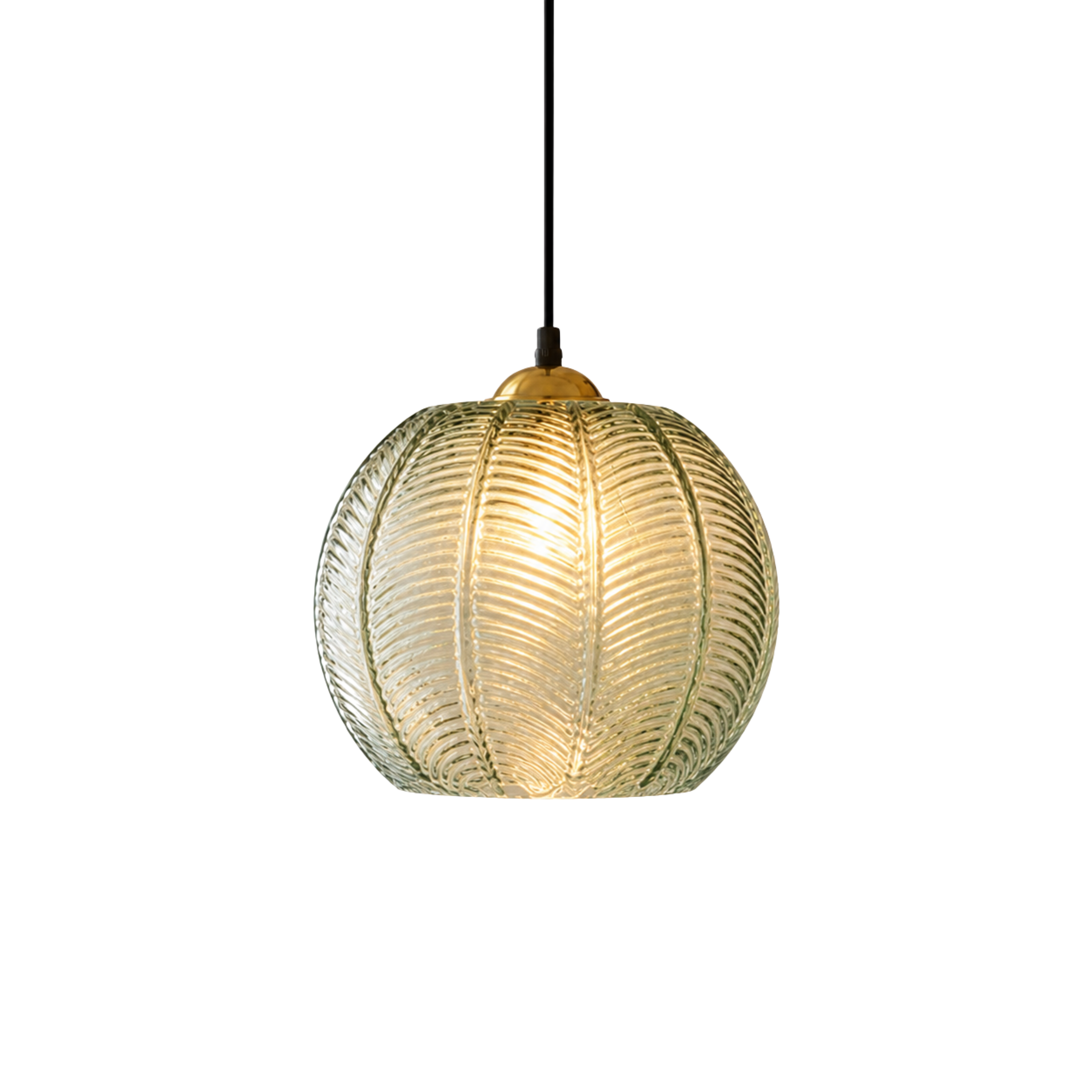 Green Tinted Glass Leaf Pattern Globe Pendant Light