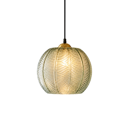 Green Tinted Glass Leaf Pattern Globe Pendant Light