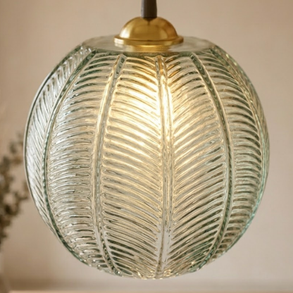 Green Tinted Glass Leaf Pattern Globe Pendant Light