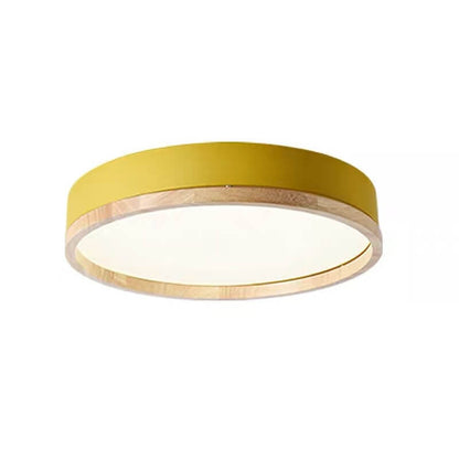 Green Wood Round LED Flush Mount Ceiling Light Nordic Scandi