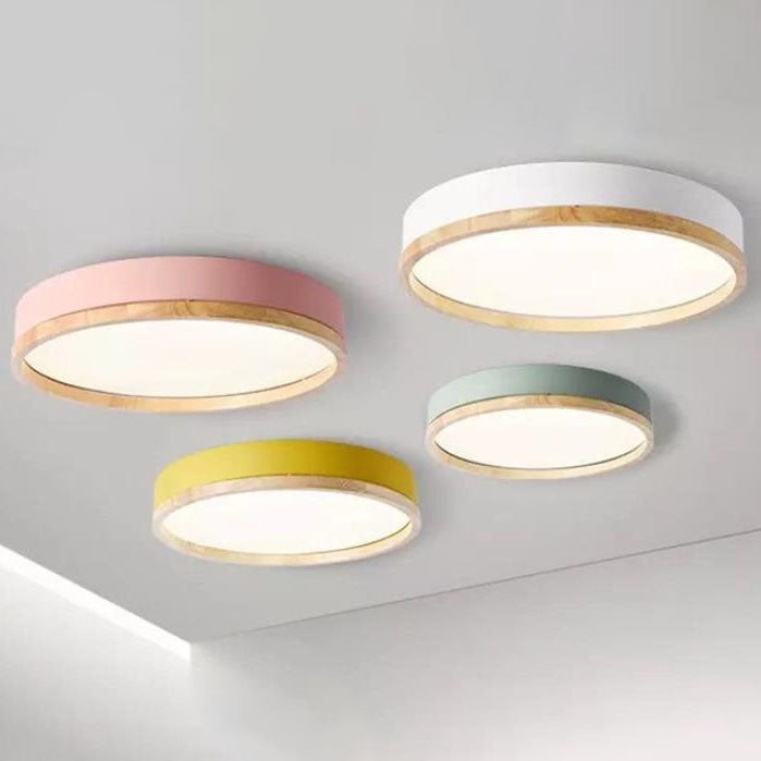Green Wood Round LED Flush Mount Ceiling Light Nordic Scandi