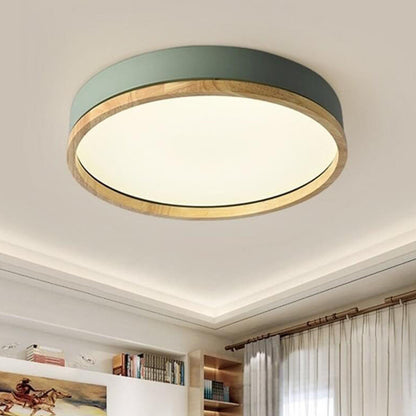 Green Wood Round LED Flush Mount Ceiling Light Nordic Scandi