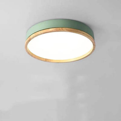 Green Wood Round LED Flush Mount Ceiling Light Nordic Scandi