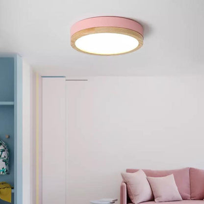 Green Wood Round LED Flush Mount Ceiling Light Nordic Scandi