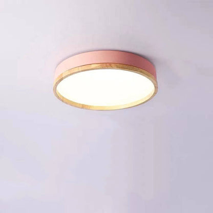 Green Wood Round LED Flush Mount Ceiling Light Nordic Scandi