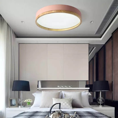 Green Wood Round LED Flush Mount Ceiling Light Nordic Scandi